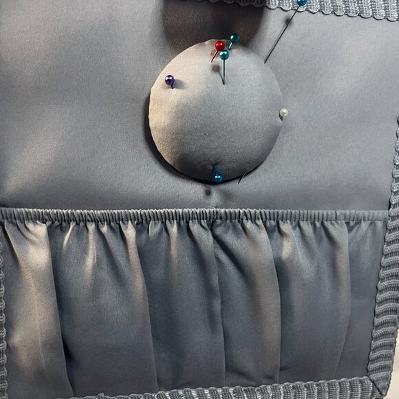 Sewing Box Basket Square Gray Pink Floral Padded Snap Closure Plastic Insert - Picture 6 of 10